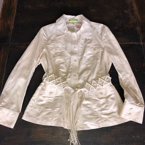 Sigrid Olsen Cream jacket w/ Macramé Belt